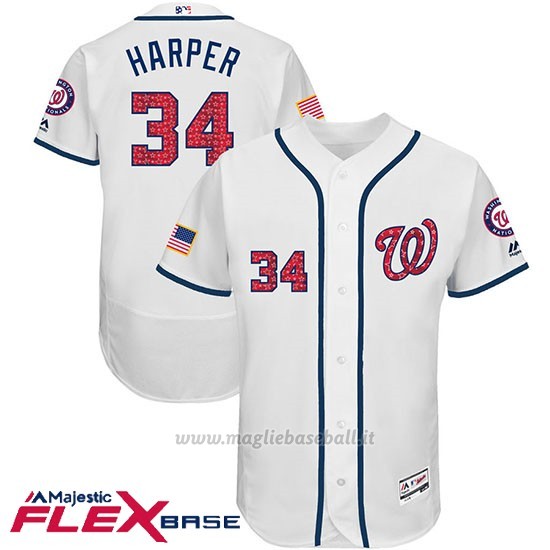 Maglia Baseball Uomo Washington Nationals 2017 Estrellas y Rayas Bryce Harper Bianco Flex Base
